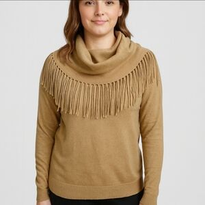 Michael Kors Tan Cowl Neck Fringed Womens Sweater Sz Sm